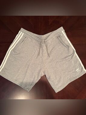 adidas Gray Athletic Shorts with White Three-Stripes XL